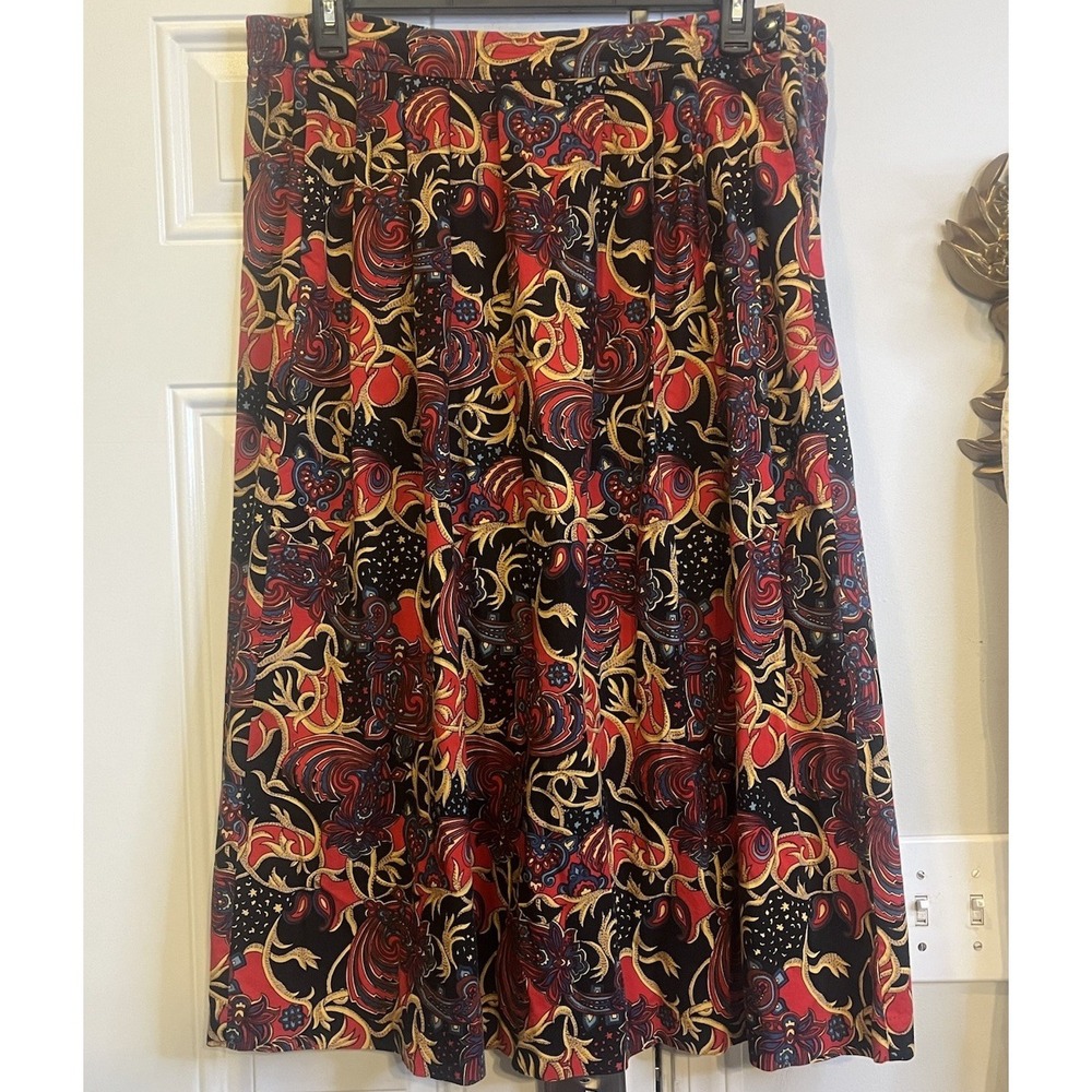 Vintage Worthington Pleated Midi Skirt Pockets Red Gold Paisley Whimsigoth 12